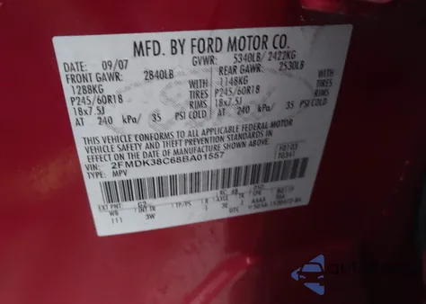 2008 Ford Edge Sel from USA, damaged, VIN 2FMDK38C68BA01557